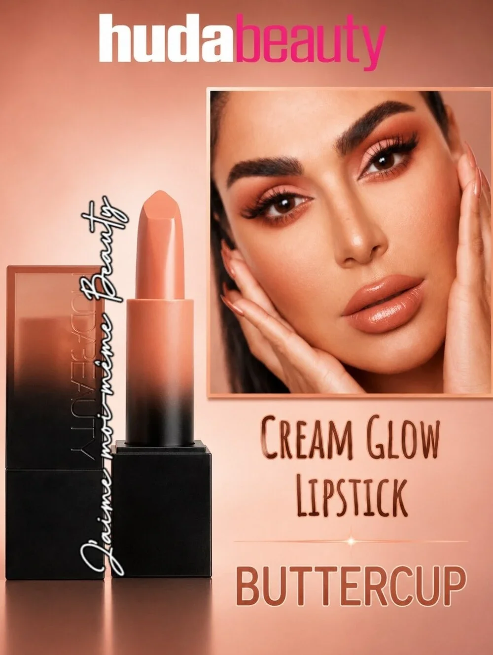 HUDA Beauty Sweet Nudes Cream Glow Lipstick in Buttercup Nude Beige Peachy Pink